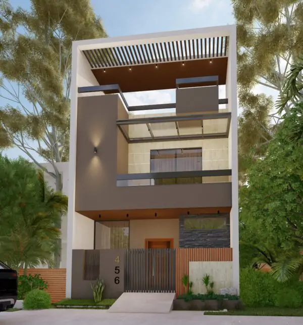 30 Feet by 66 Feet House Plan, 3D Elevation