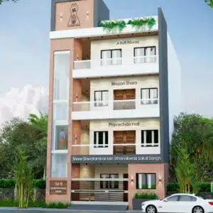 Front elevation of a 20-foot-by-50-foot house | 1000-square-foot home