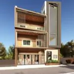 25-foot by 50-foot east-facing duplex villa front elevation