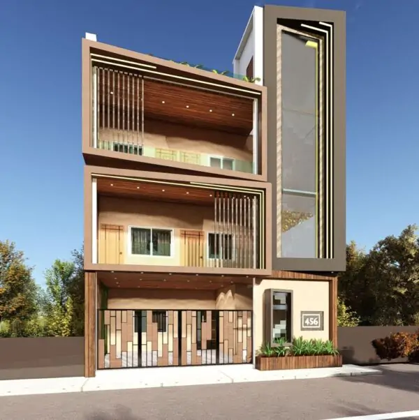 25-foot by 50-foot east-facing duplex villa front elevation