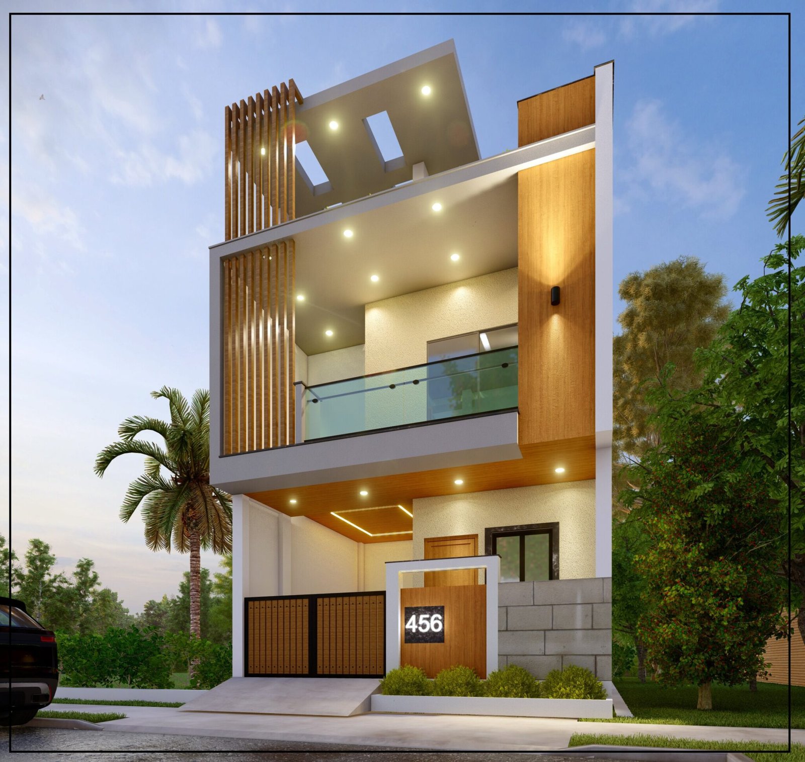 20ft x 50ft South-Facing Home Elevation Design - Samasthiti Constructions