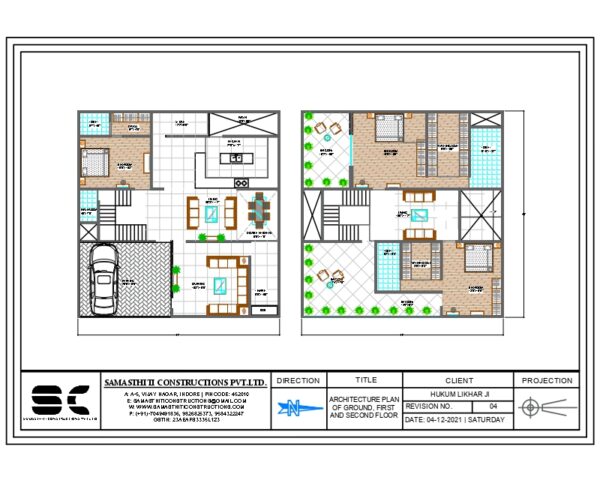 Modern Two-Floor House Floor Plan of 44x45 in Indore