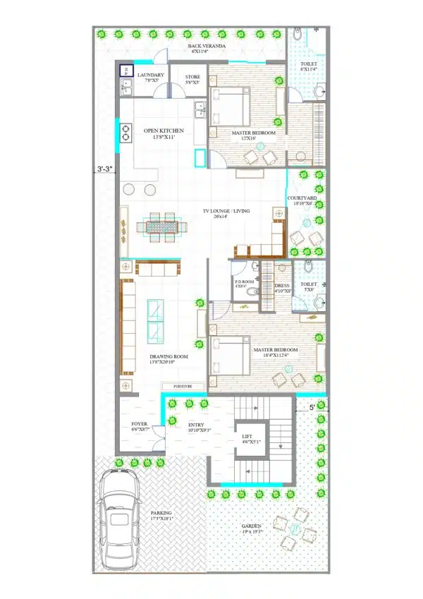 House Plans for 37’3x85’8 sq.ft. Home