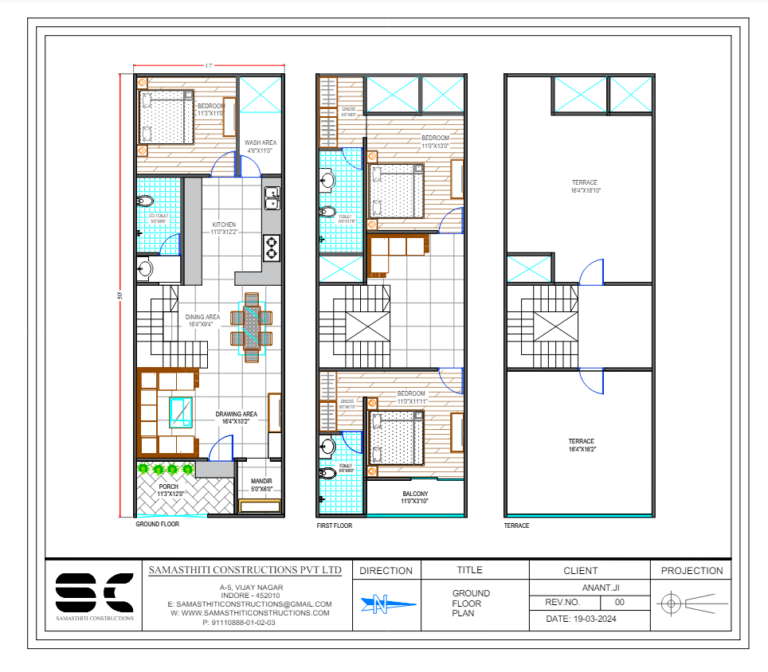 17x50 East Facing House Floor Plan - Samasthiti Constructions