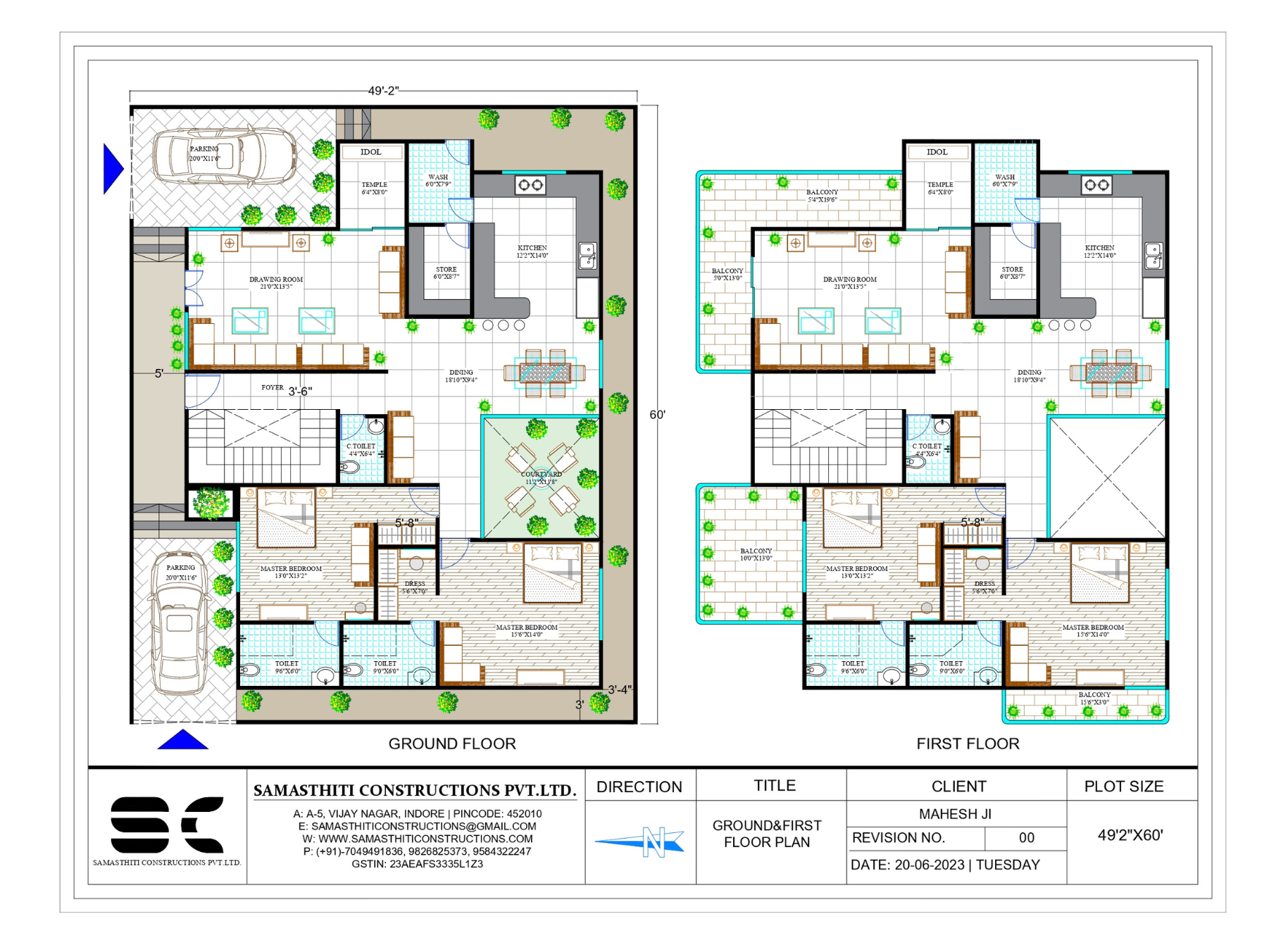 Floor Plan of 60x50 sq.ft. House at Indore